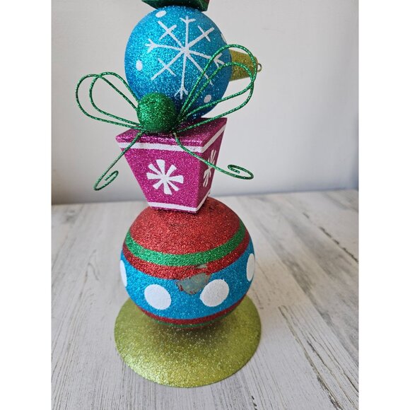 Pier 1 glitter ornament centerpiece vintage Xmas decor blue green unique retired - Picture 9 of 10